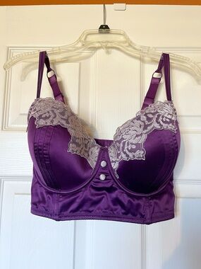 Parfait Purple Lace-Trim Longline Bra 32FF